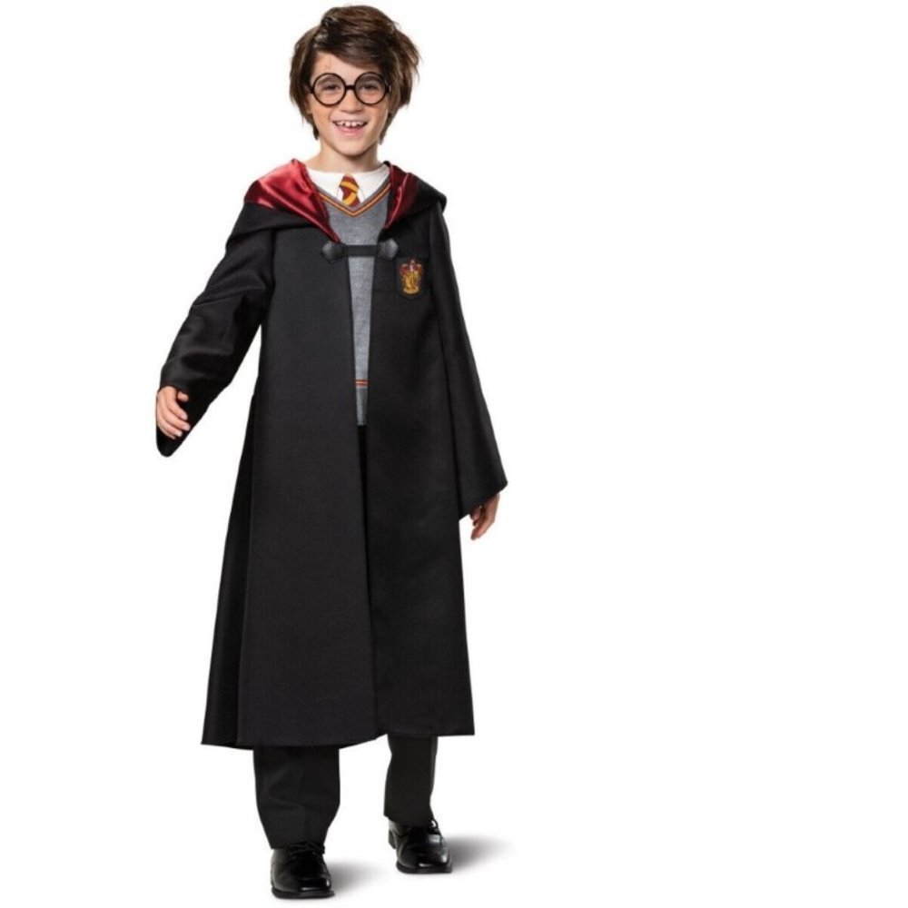 Harry Potter Gryffindor Deluxe Robe & Light Up Wand Halloween Costume 4/6 Boys - Picture 2 of 7